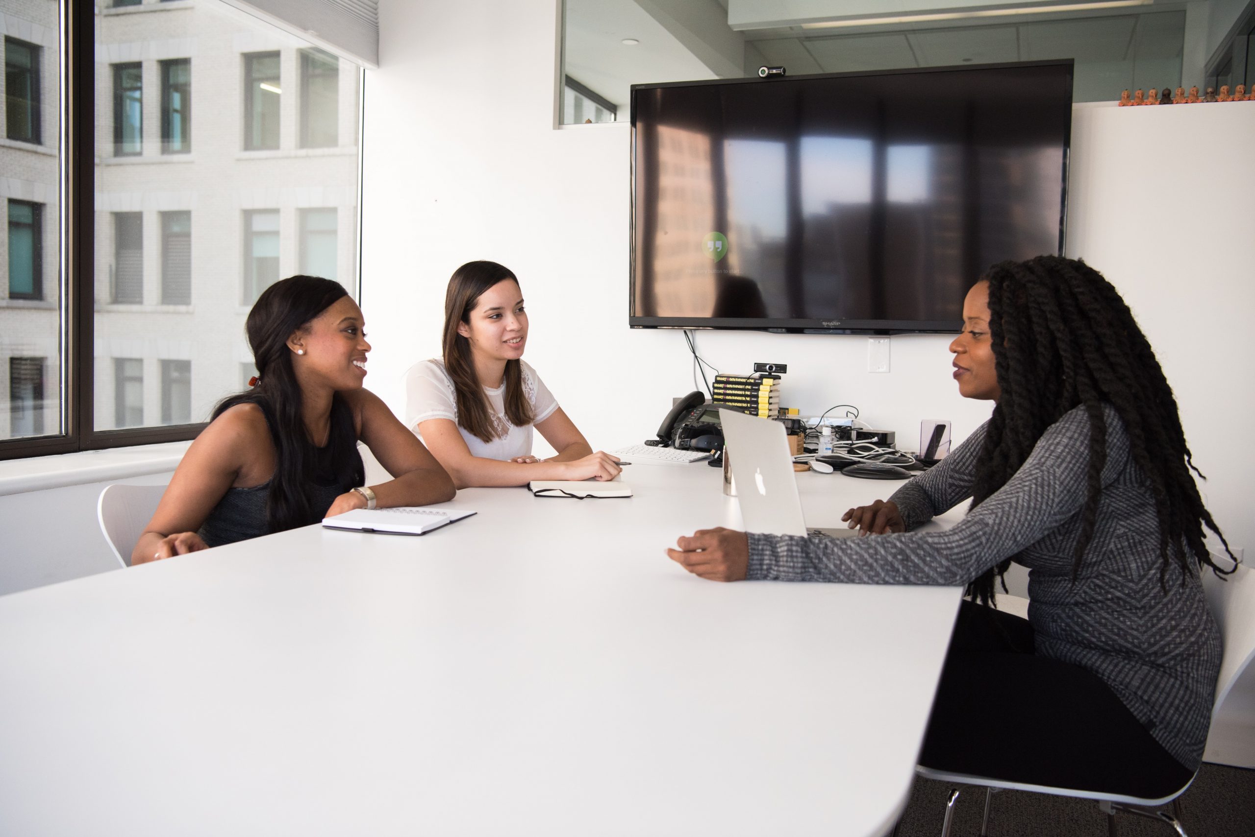 Women working at a table