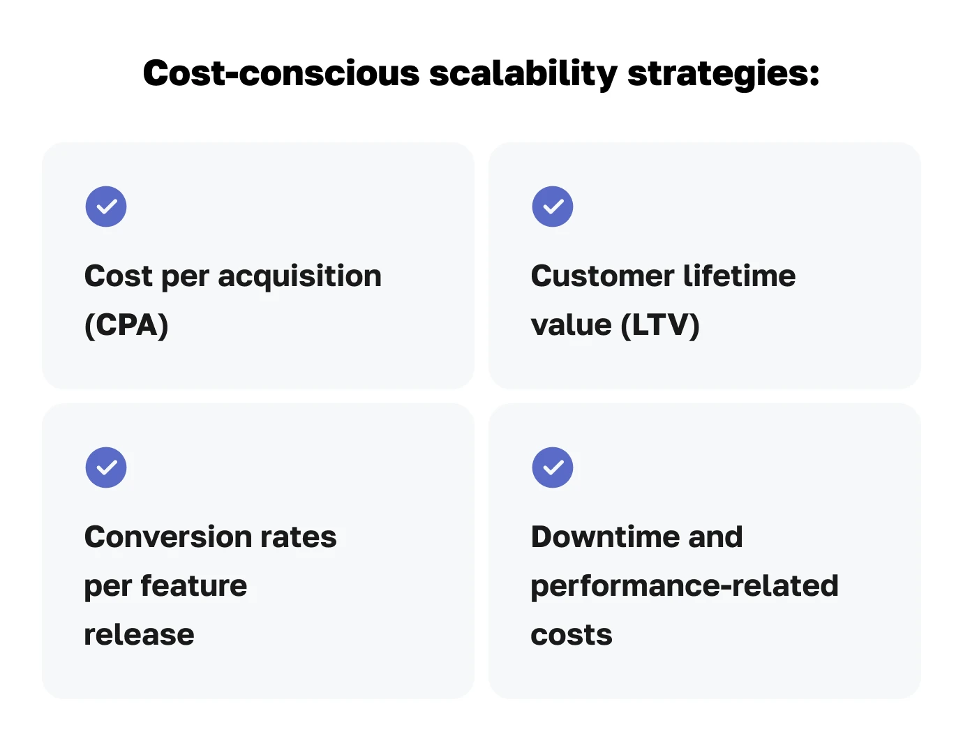 Cost-conscious scalability strategies for software projects: cloud infrastructure, modular architecture, automated monitoring, and built-in security compliance.