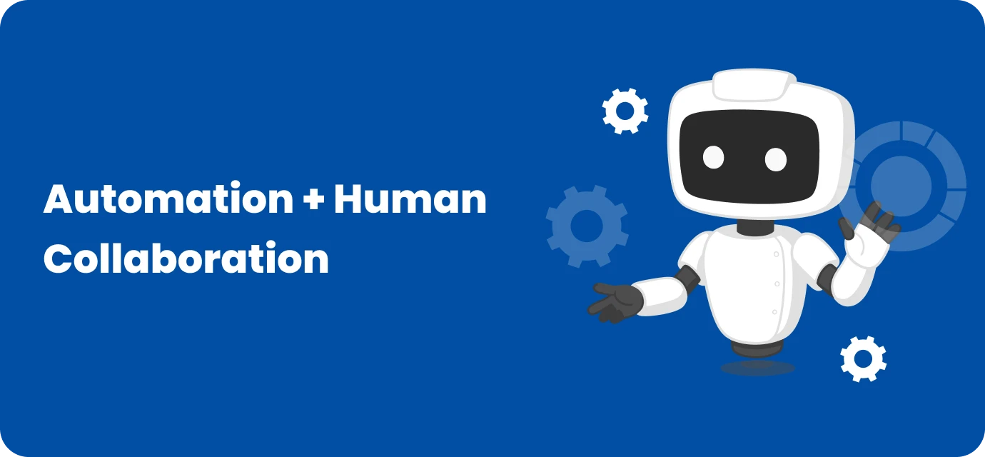 Automation and human collaboration with a robot presenting a gear.